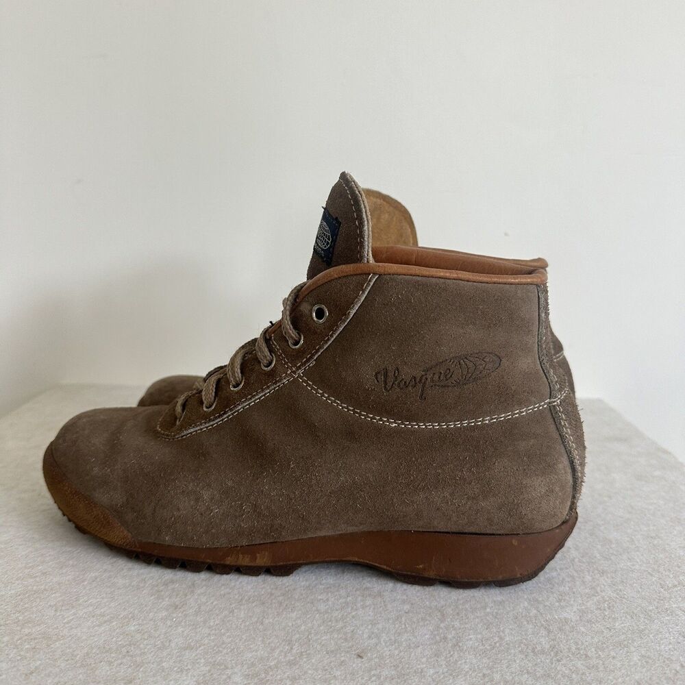 Vintage Vasque Men's Hiking Boots 7.5 Tan Brown Leather Suede Lace Ankle Italy - Picture 3 of 9